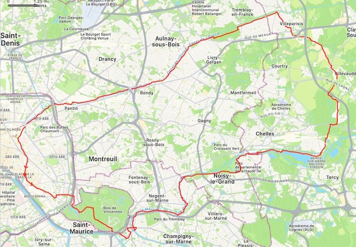 Map of Marne-Ourcq bicycle tour